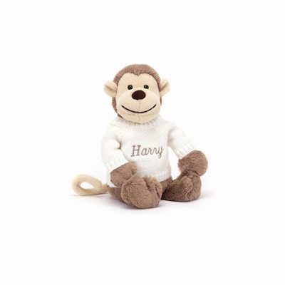 Jellycat Bashful Monkey with Cream Jumper Australia | 652498TAD